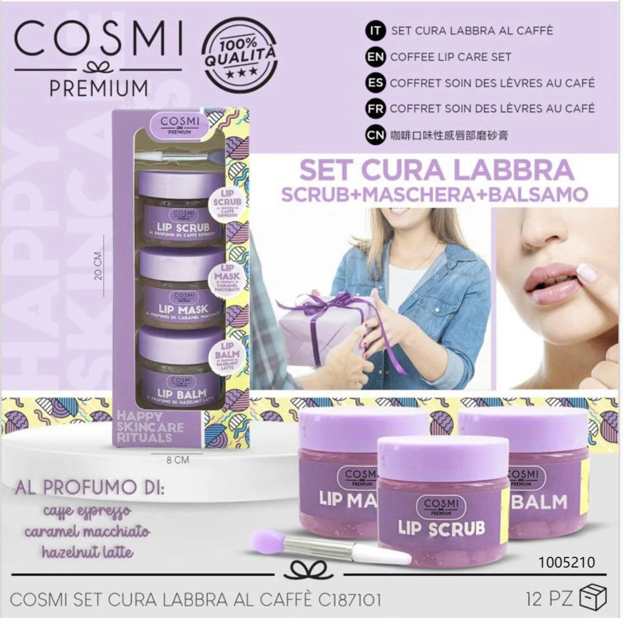 Cosmi premiun happy skincare rituals lip serub,lip mask,lip balm color lila