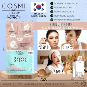 Mascarilla facial cosmi premium beauty bava di lumaca 3 pasos
