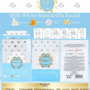 Mascarilla facial milk white 30ml kiss beauty skin clinic con acido hialuronico y niacinamide