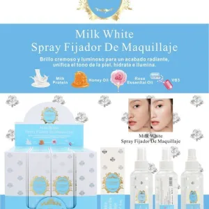 Spray fijador de maquillaje  de milk white 150 ml esencia arabe de kiss beauty  skin clinic