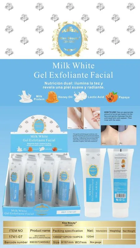 Gel exfoliante facial milk white 120 ml esencia arabe kiss beauty skin clinic